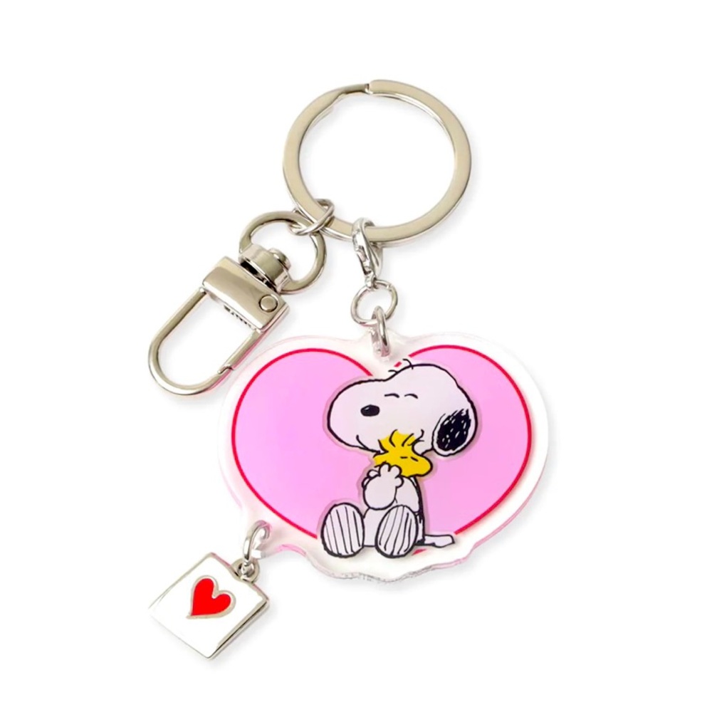 Snoopy Pink Heart Valentine Enamel & Acrylic Keychain - Picture 1 of 3